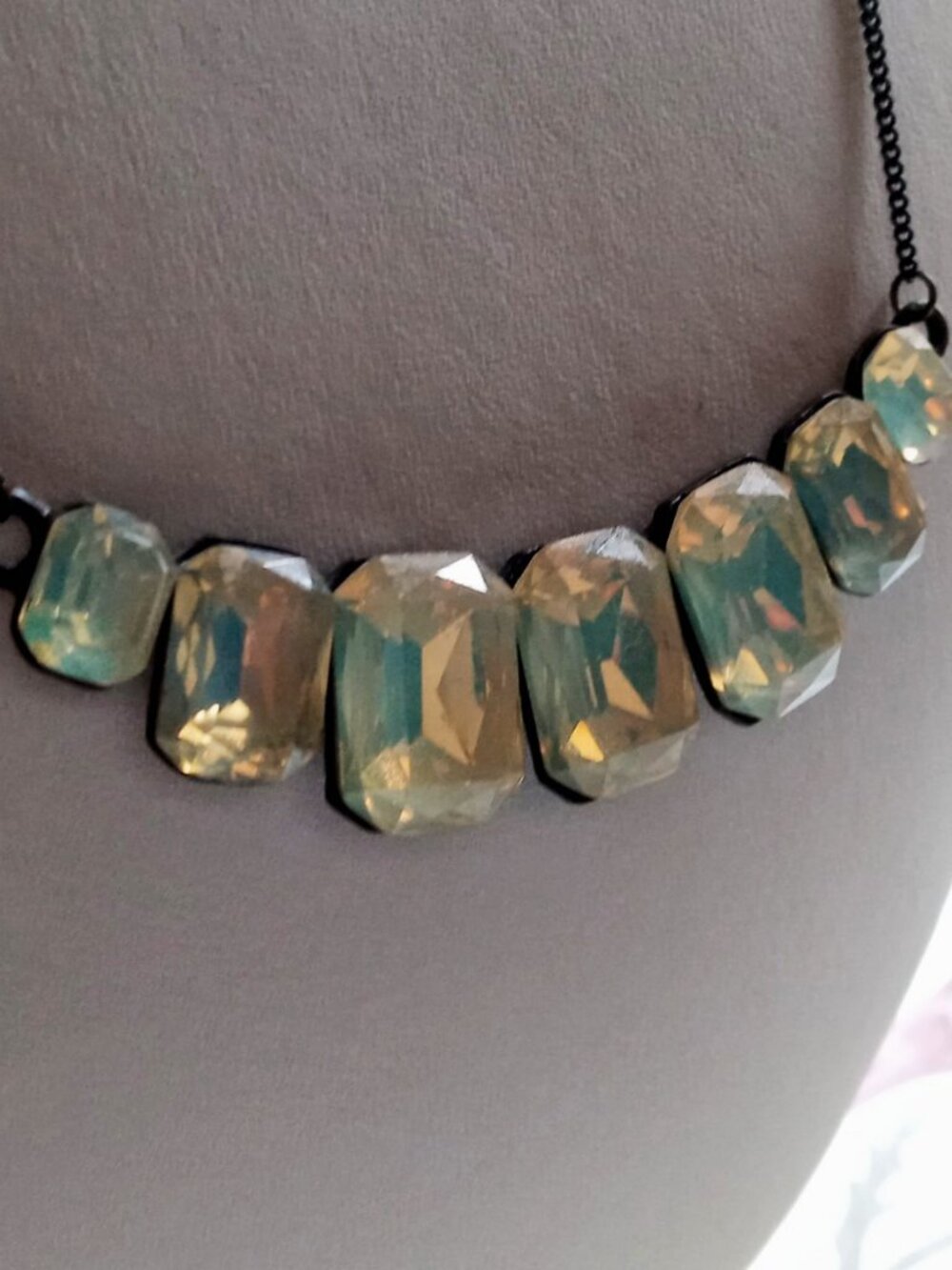 Vintage Sweet Lola White Glowing Seafoam Gemstone Bronze Chain Necklace